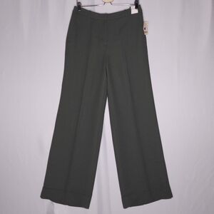 New York Company Vtg Y2K Wide Leg Crepe‎ Pants Womens 10 TALL Green Pocket Zip